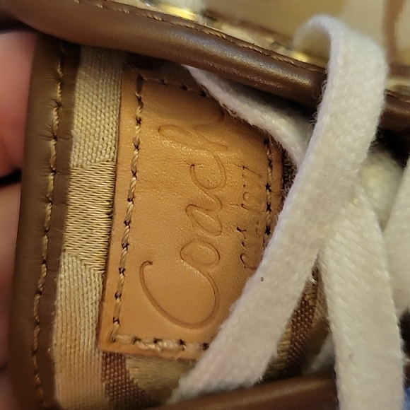 Coach brown taupe cream white logo sneakers  lace up leather trim size 6 B EUC… - Picture 8 of 9